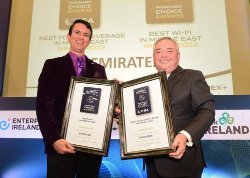 «Эмирейтс» победила в категориях «Лучший Wi-Fi» и «Лучшие еда и напитки» премии APEX Regional Passenger Choice Awards
